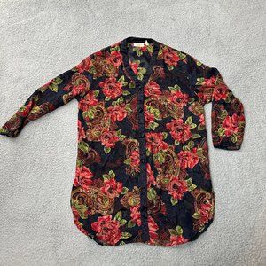 Victoria’s Secret Robe Women Small Petite Blue Red Floral Rose Kimono Satin